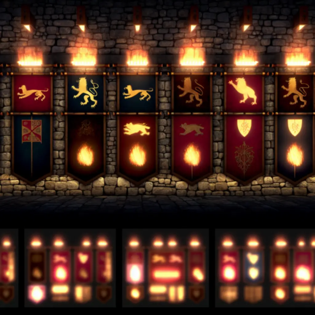 English banner z łucznikami na tle zamku